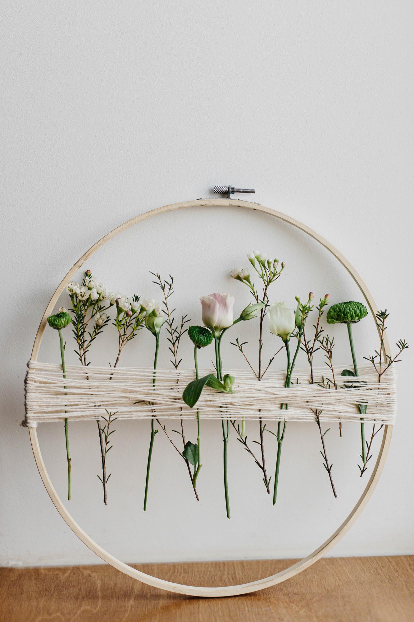 detailed floral hoop on fabric